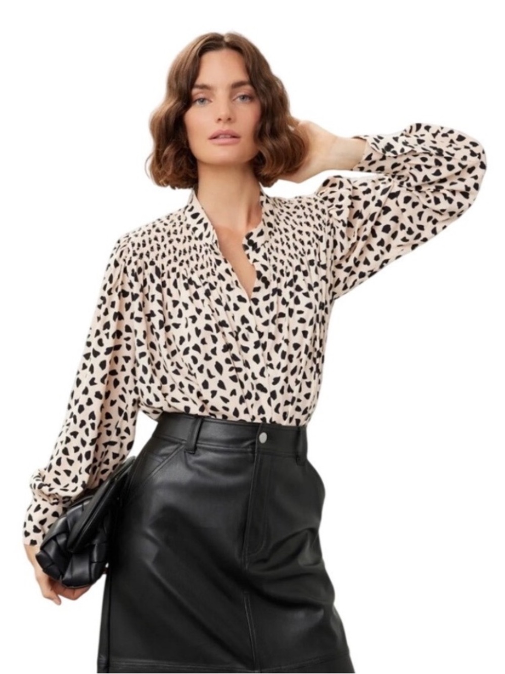 Thakoon Women M AL Beige Combo Long Sleeve Animal Printed Smocked Top NWT - Picture 2 of 15